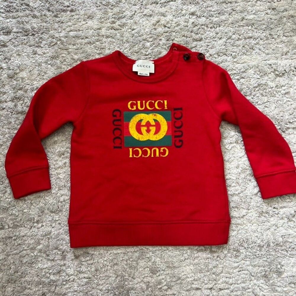 Gucci Long Sleeve Crewneck Cotton Red Graphic Junior Sweatshirt Boys Size 12-18m